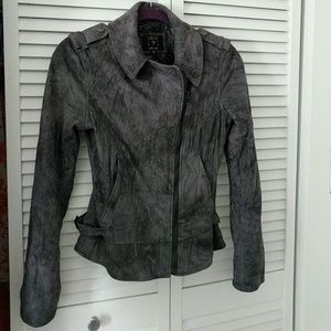 Grey/silver suede asymmetrical jacket